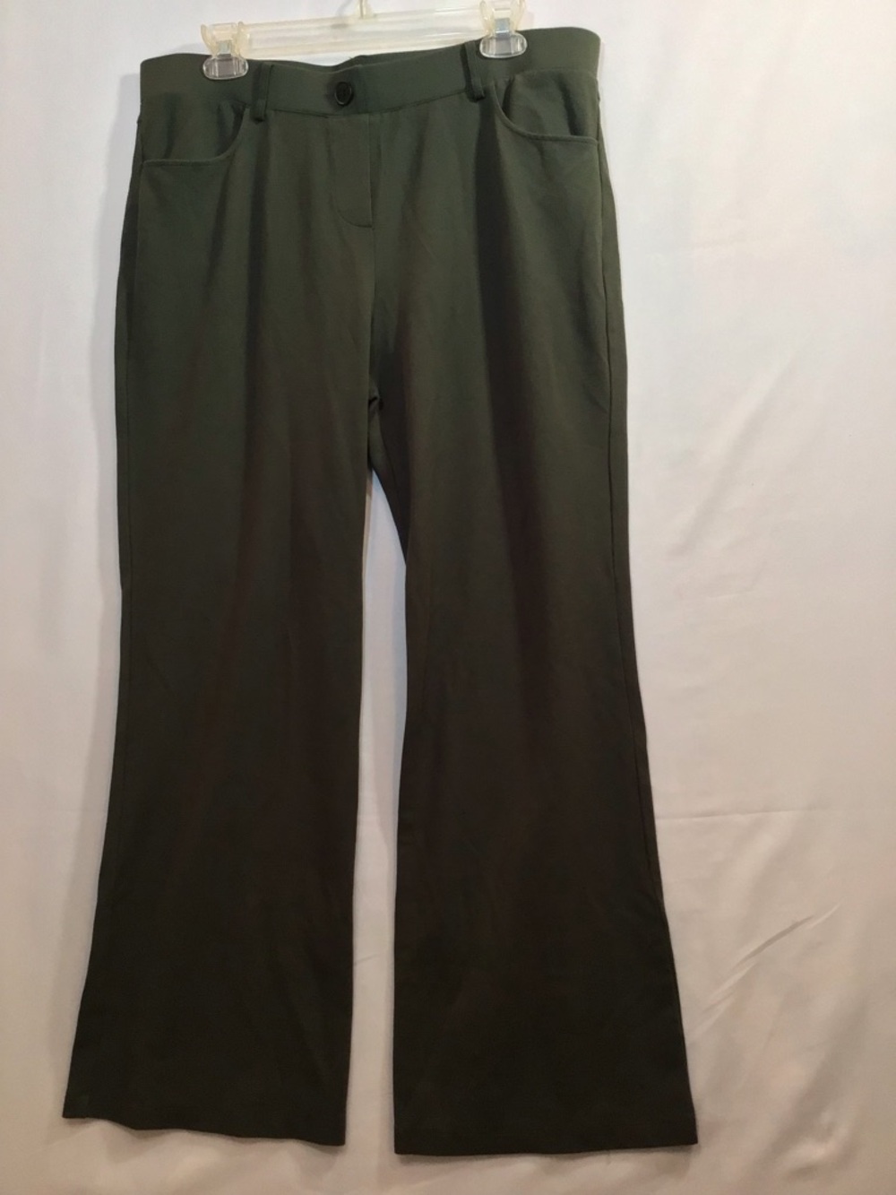 Olive Flare Women's Pants with Front Button Closure